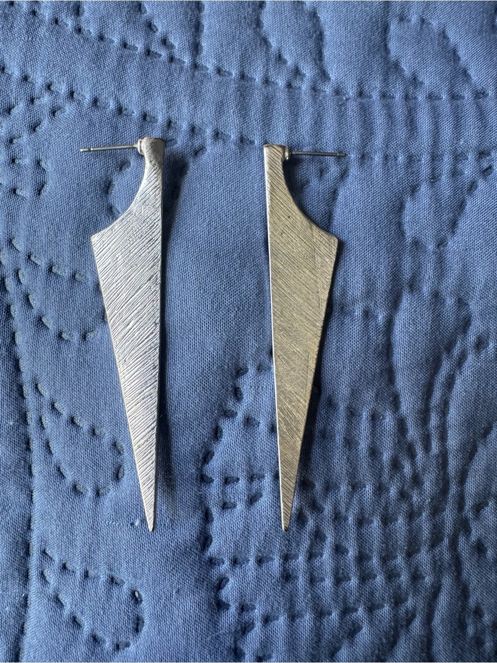 Modern Textured Silver Spike Drop Earrings
